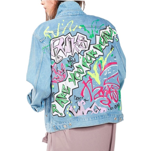 Topshop Jackets & Blazers - ❌SOLD❌NWT TOPSHOP Graffiti Denim Jean Jacket
